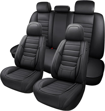 MINGBRON Car Seat Cover Full Set, Leather Car Seat Cover, Waterproof Seat Covers, Car Seat Cushion, Nappa Leather Seat Covers Car Seat Protector Universal Fit Most Cars Black