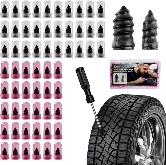 60 PCS Tire Plug Repair Kit with Screw Type Tire Plugs - Professional Grade Tire Repair Kit Screw Plugs for Car, Truck, Motorcycle & Bicycle Flat Tire Emergency Repair Tools, Includes Screwdriver