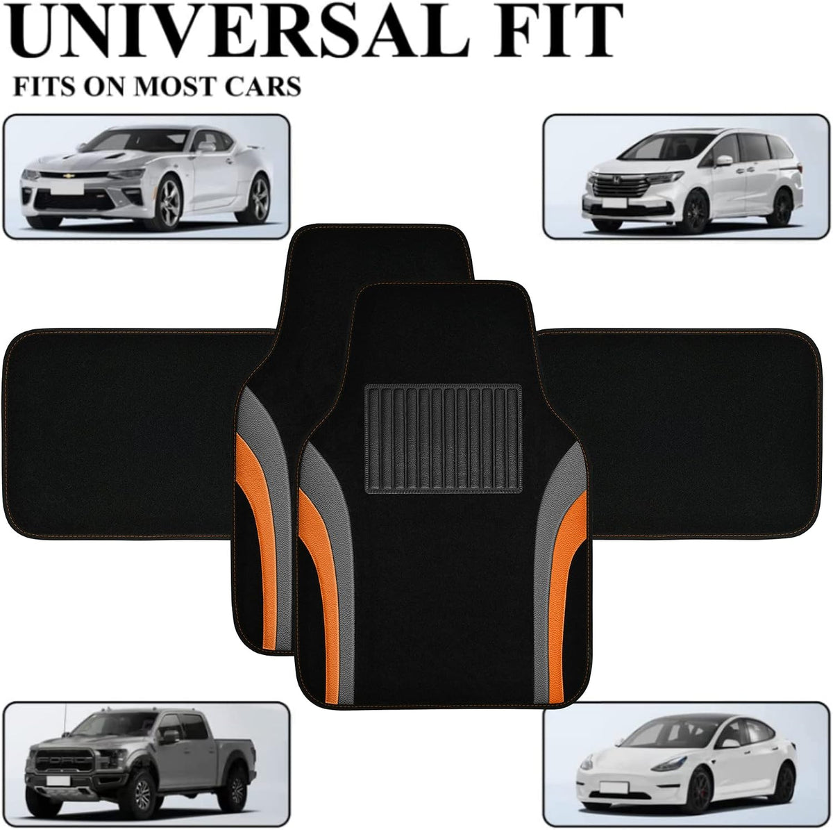 CAR PASS Leather Waterproof Sporty Car Floor Mats Carpet,Universal Automotive Floor Mat Fit for Sedans, Cars, Mid Trucks, Vans, SUV, Set of 4 (Black and Gray)