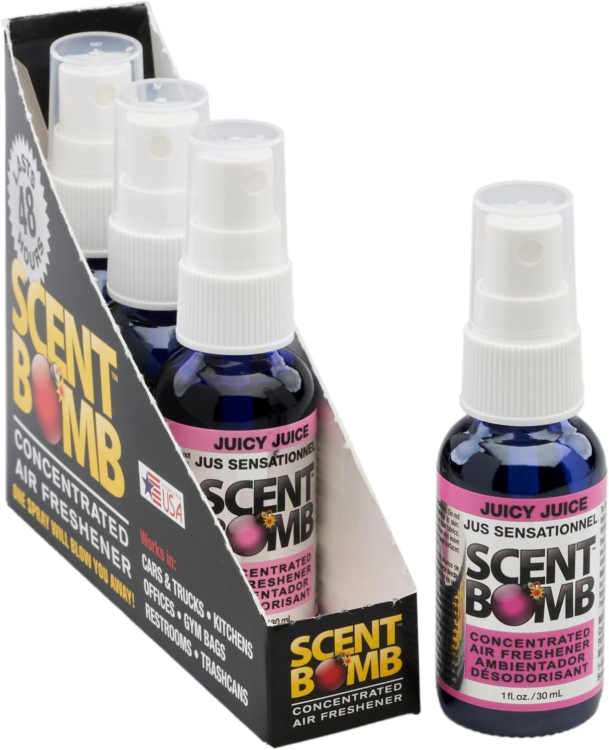 Scent Bomb Air Freshener Spray, Long-Lasting Odor Eliminator - Effective Deodorizer for Home & Car, Fresh Room Spray for Kitchen, Bathroom & Smell Neutralizer - 1 oz Pack of 4, Black Cherry Scent