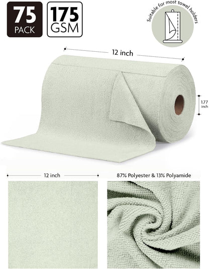 Fantasticlean Microfiber Cleaning Cloth Roll -75 Pack, Tear Away Microfiber Towels, 12" x 12", Reusable, Washable, Scratch Free, Ultra Absorbent for All-Around Cleaning Supplies (DimGray)