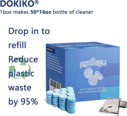 DOKIKO 100 PCS Glass Cleaner Refill,Glass Clean Tablets, Window Clean Refill Tablets, 100 Concentrated Dissolvable,1 Pack Makes 100 * 16 fl oz Spray Effective cleaning