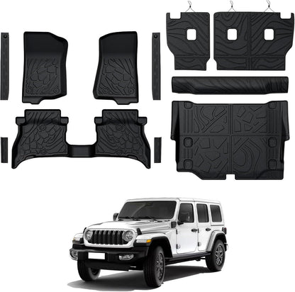 Floor Mats for Jeep Cherokee 2019-2023, All Weather Floor Mats Trunk Cargo Liner with Backrest Protectors and Door Sill Guards Accessories, Full Coverage Set
