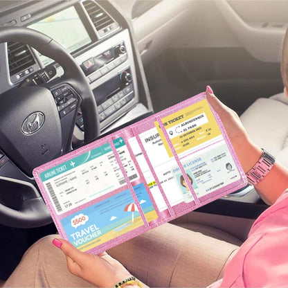 Car Registration and Insurance Card Holder - Leather Vehicle Glove Box Automobile Documents Paperwork Wallet Case Organizer for ID, Driver's License, Key, Cards - Car Accessories for Women&Men