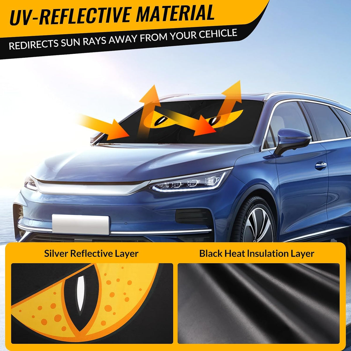 Car Windshield Sun Shade - Reflector Sunshade Offers Ultimate Protection for Car Interior, Cool Reflective Sun Blocker Fits Small Sedans, Mini SUVs