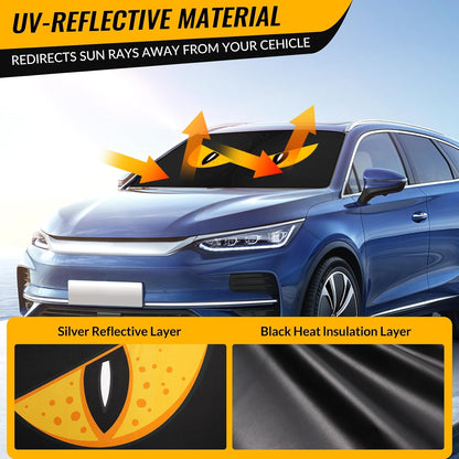 Car Windshield Sun Shade - Reflector Sunshade Offers Ultimate Protection for Car Interior, Cool Reflective Sun Blocker Fits Small Sedans, Mini SUVs