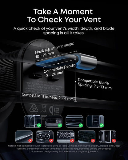 Anker Prime MagSafe Car Mount Charger, Qi2 25W Certified Wireless Car Charger with AirCool, Strong Magnets, Air Vent Mount for iPhone 17-12 Series