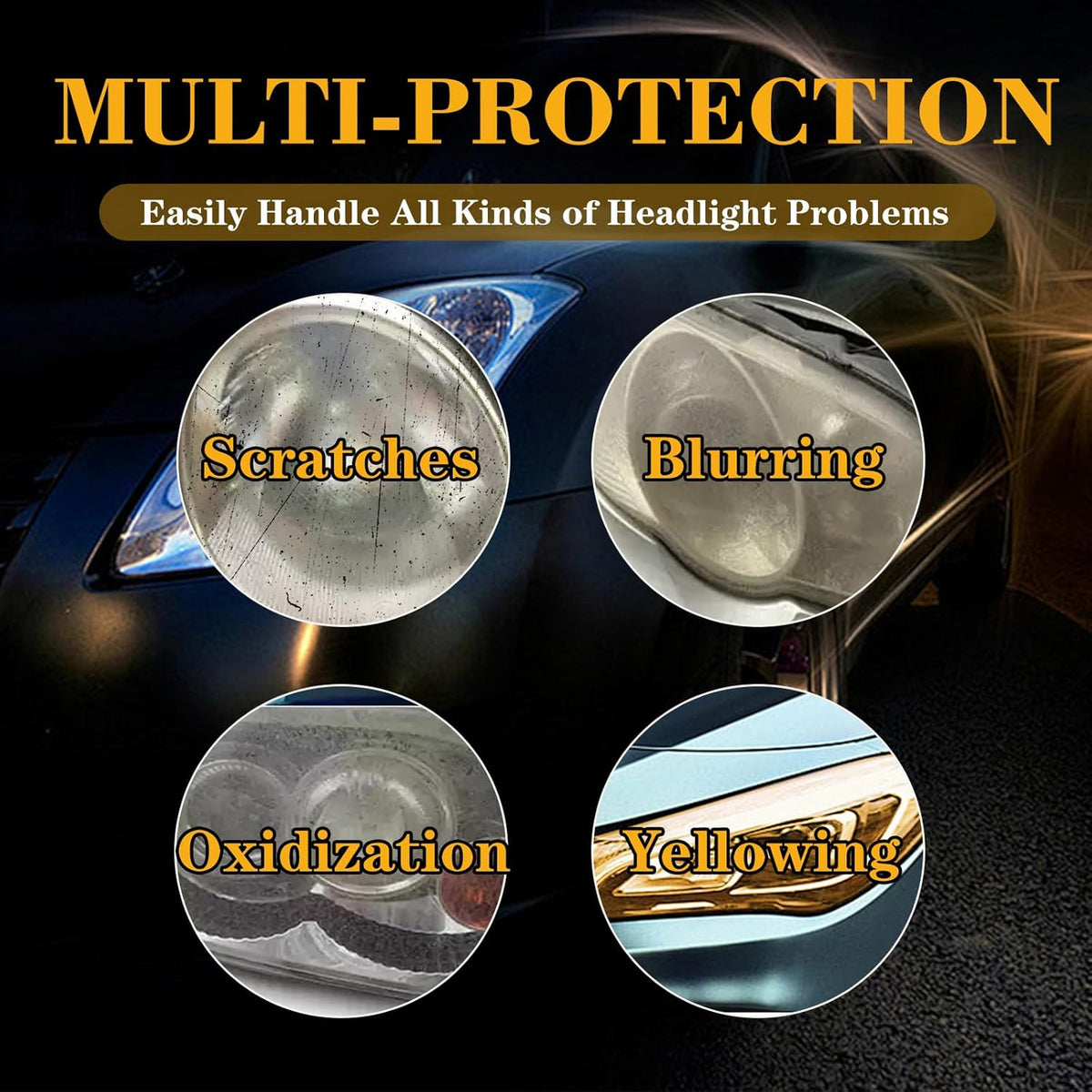 Headlight Cleaner & Restoration Kit Instantly Restores Yellowed, Foggy & Oxidized Headlights to Crystal Clear UV Protection Car Headlamp Cleaner Safe for Cars, Trucks, SUVs & Motorcycles