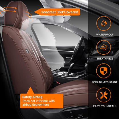MINGBRON Car Seat Cover Full Set, Leather Car Seat Cover, Waterproof Seat Covers, Car Seat Cushion, Nappa Leather Seat Covers Car Seat Protector Universal Fit Most Cars Black