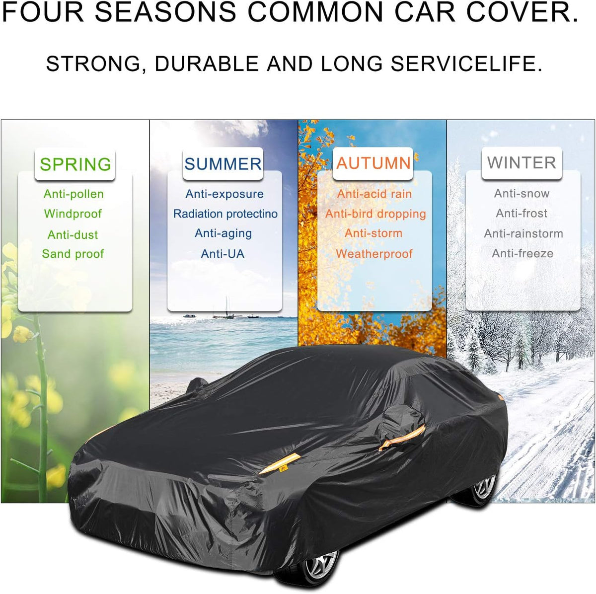 Full Car Covers for Sedan, Car Cover Waterproof All Weather Windproof Dustproof UV Protection Scratch Resistant Indoor Outdoor Univers