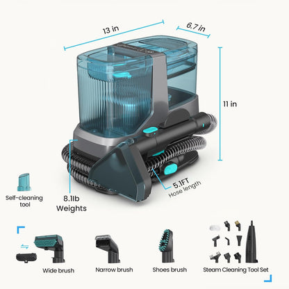 Portable Steam Carpet Cleaner, 203°F High Temp Steam & 18Kpa Suction, Deep Stain Removal & Sanitization, Spot Cleaner for Pets, Kids, Home Upholstery, Sofa, Stairs & Car Detailing