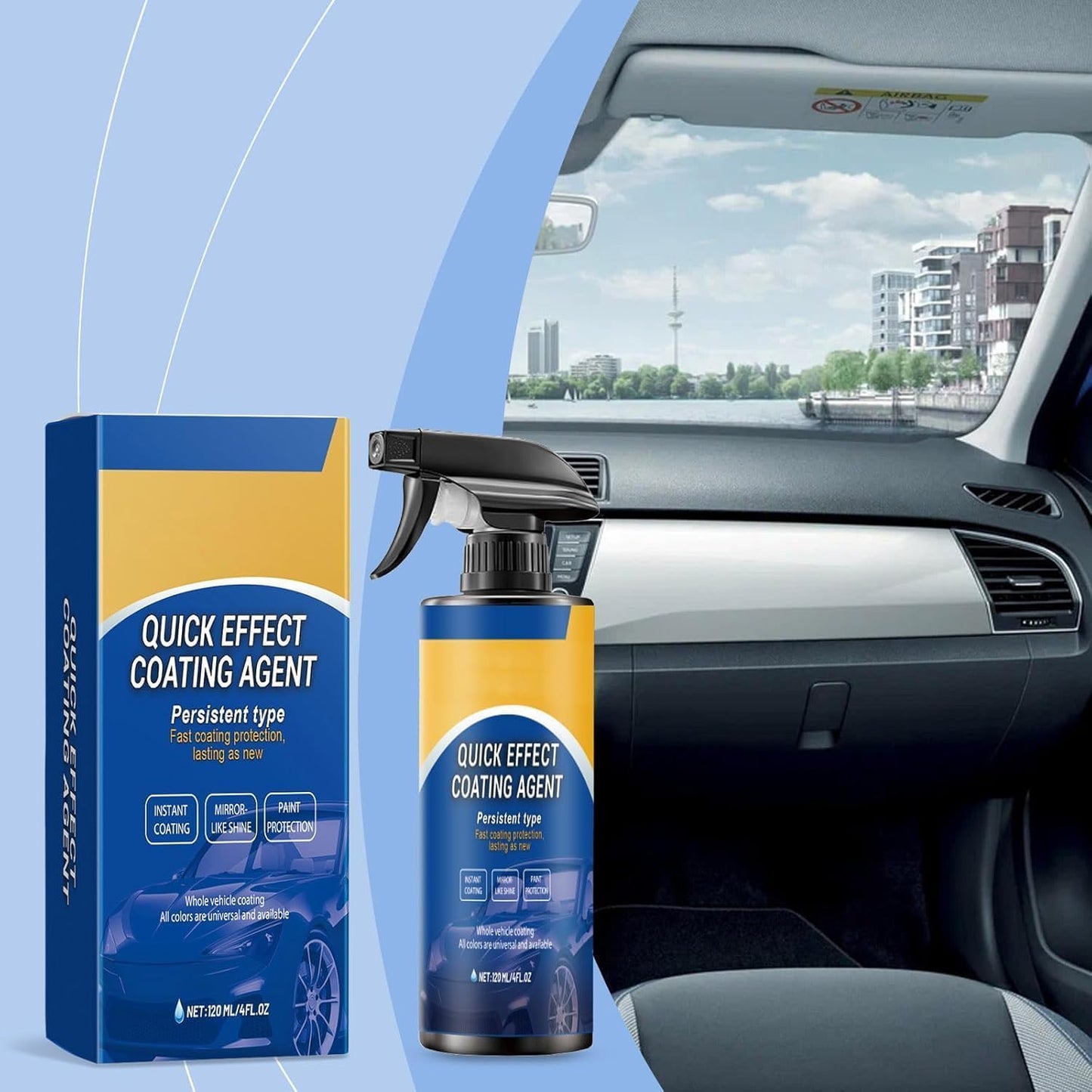 Quick Effect Car Coating Spray 2 Pack, Waterless Wash Polish, Paint Protection and Glass Cleaner