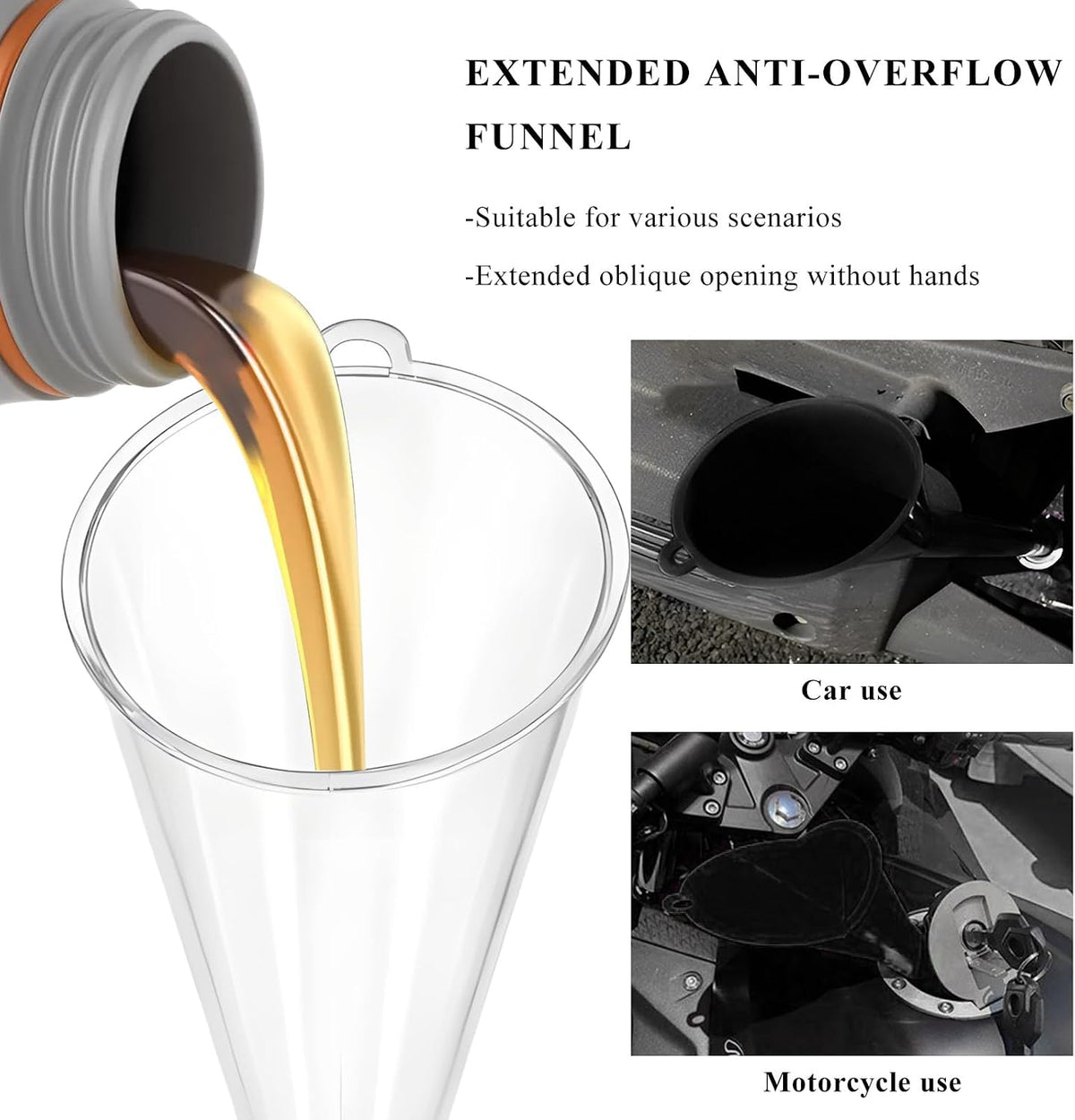Oil Funnel, Multi-Purpose Plastic Long Neck Oil Funnel, Automotive Use Funnels for Filling Oils Lubricants Water Diesel, Kitchen Funnels for Filling Bottles Jars (Black)