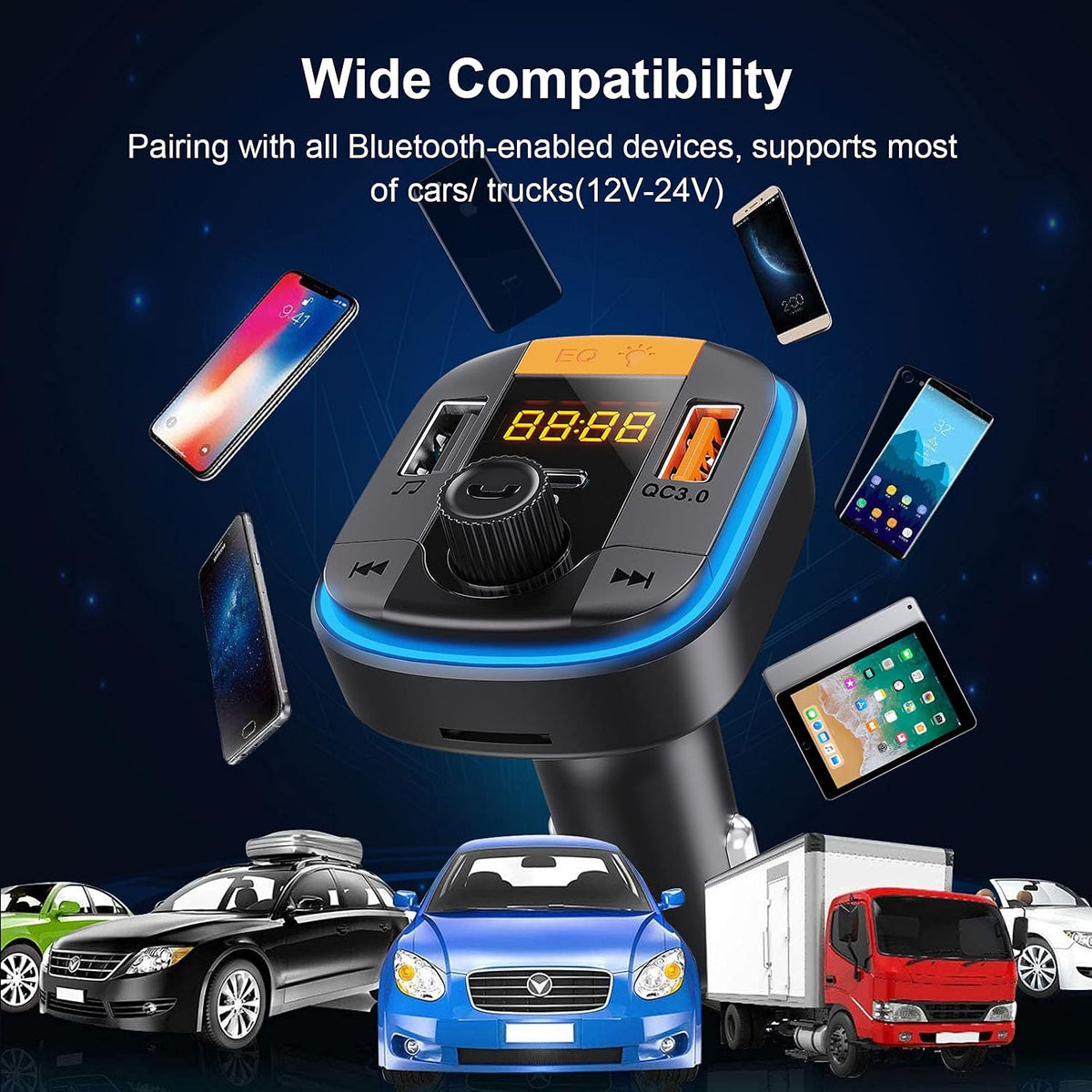 Bluetooth FM Transmitter for Car - BAISHUN Bluetooth 5.0 Adapter PD20W+QC3.0 Cigarette Lighter Radio Receiver Music Player Car Charger Supports Hands-Free Call Siri Google Assistant
