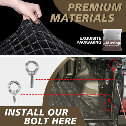 Muslogy Truck Bed Cargo Net Trunk Netting Compatible with 2023-2025 2026 Honda CR-V Accessories, Pickup Cargo Organizer SUV Sedan Storage Net w/Heavy Duty Carabiners - Colors A