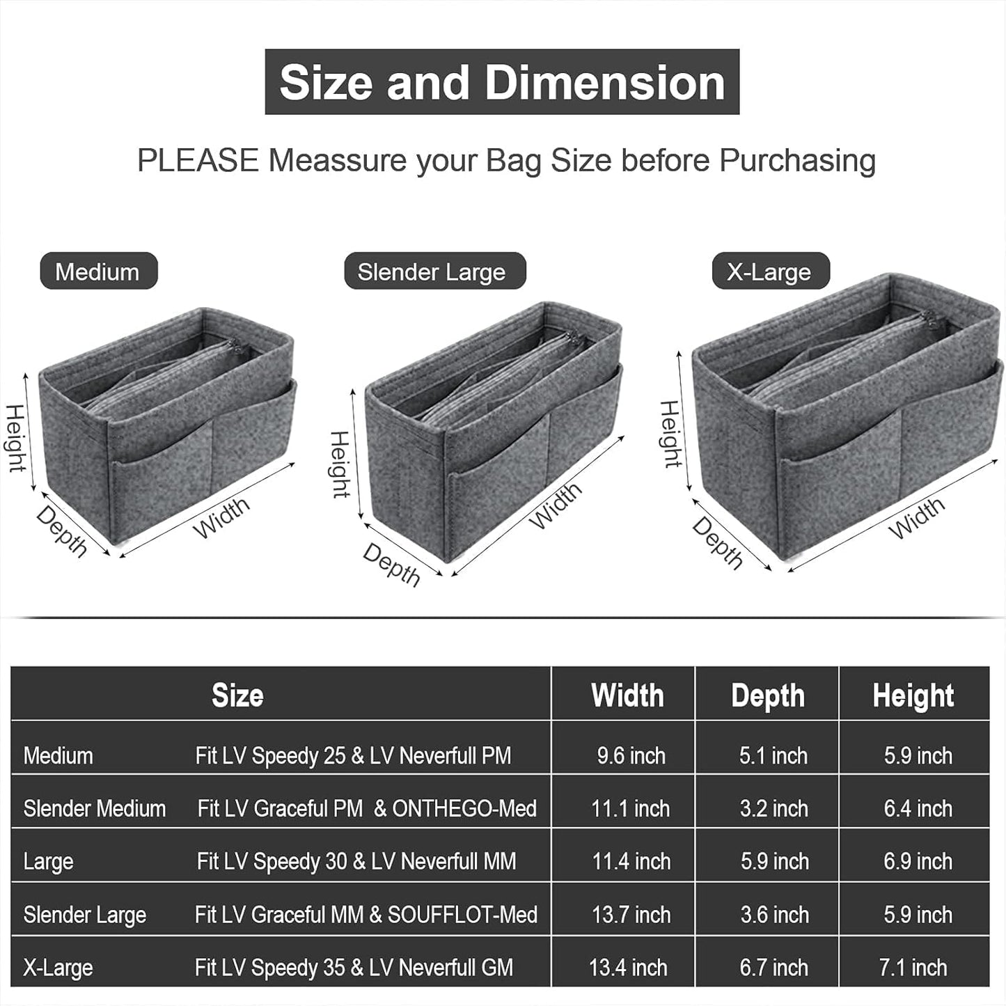 OMYSTYLE Purse Organizer Insert, Felt Tote Bag Organizer Insert with 5 Sizes, Handbag Dividers for Inside Purse, Compatible with Longchamp, Neverful, Speedy and More