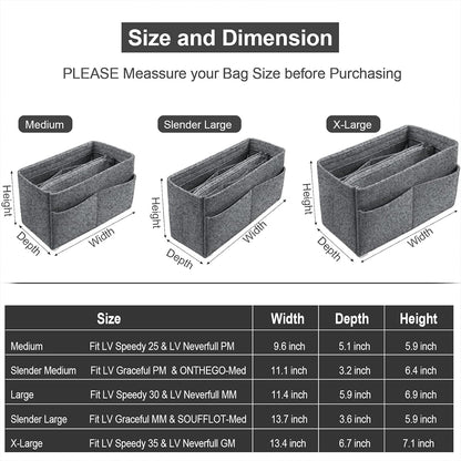 OMYSTYLE Purse Organizer Insert, Felt Tote Bag Organizer Insert with 5 Sizes, Handbag Dividers for Inside Purse, Compatible with Longchamp, Neverful, Speedy and More