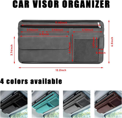 Yourkar Car Sun Visor Organizer, Soft Leather Surface Eyeglasses Note Card Holder Car Storage Bag, Scratch-Resistant Waterproof Auto Sunshade Organizer Bag, Car Accessories (Gray)