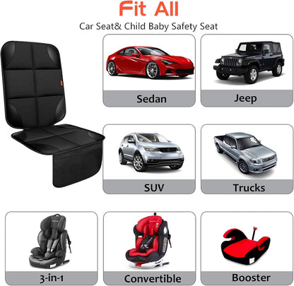 XHYANG Car Seat Protector 1 Pack Car Seat Cushion Mat Thickest Padding,Waterproof 600D Fabric Car Seat Covers for Non-Slip Backing Mesh Pockets for Baby and Pet (Black, 1 Pc)