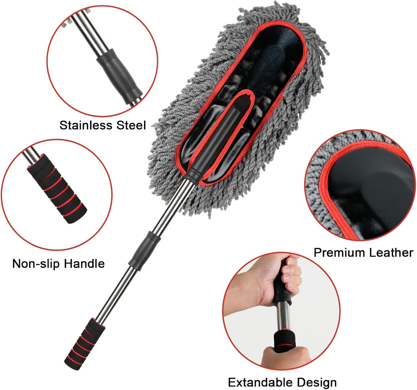 Car Duster Exterior Scratch Free,Microfiber Car Duster with Extendable Handle, with 3PCS Detailing Brush, Exterior Interior Multipurpose for SUV,Truck,RV
