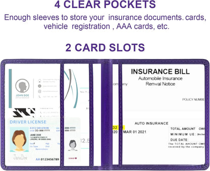 Car Registration and Insurance Card Holder - Leather Vehicle Glove Box Automobile Documents Paperwork Wallet Case Organizer for ID, Driver's License, Key, Cards - Car Accessories for Women&Men