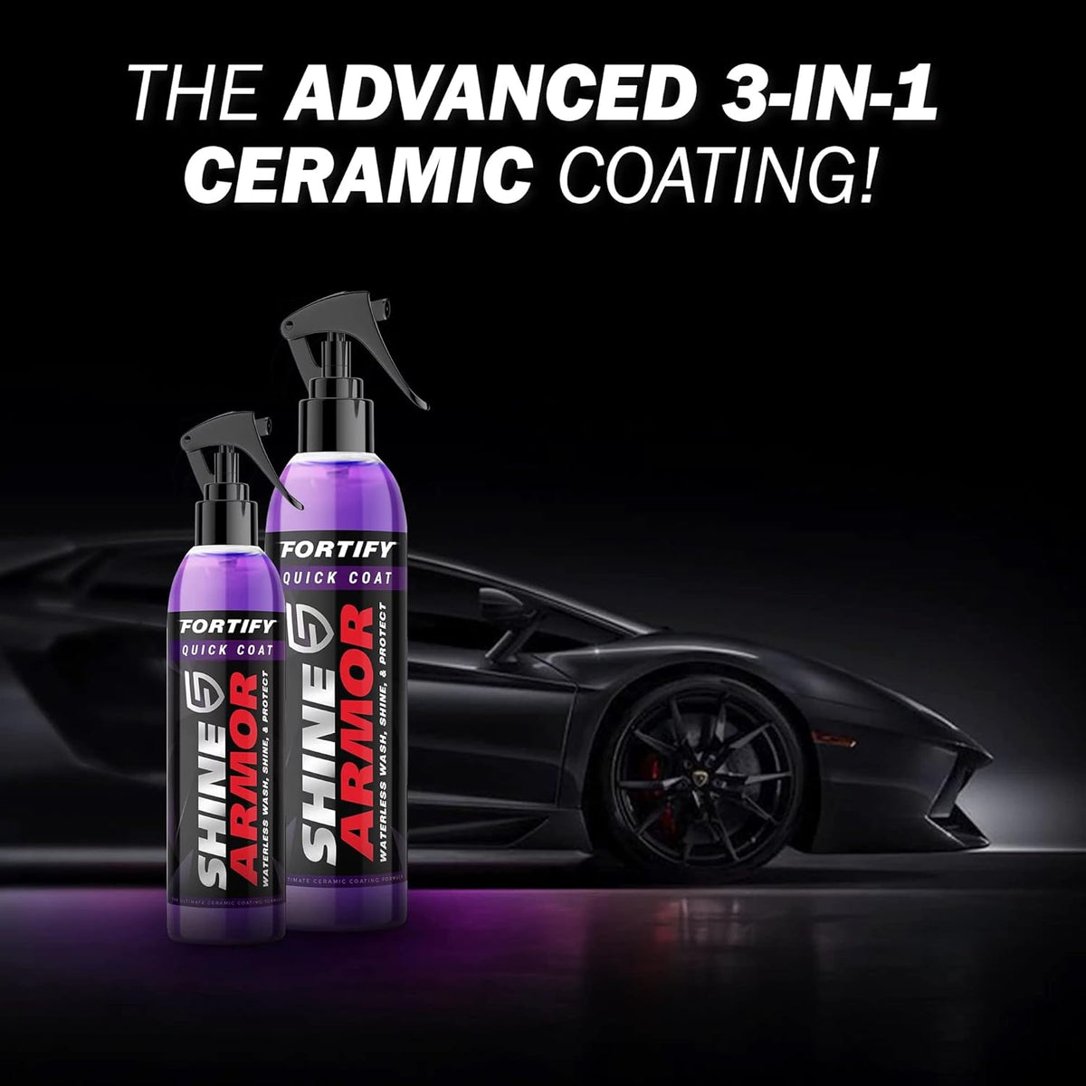 SHINE ARMOR Fortify Quick Coat: 3-in-1 Waterless Car Wash Spray with Ceramic Coating - Car Wax, Paint Protector, and Cleaner for Trucks, Bikes and SUVs, Made in USA, 16floz