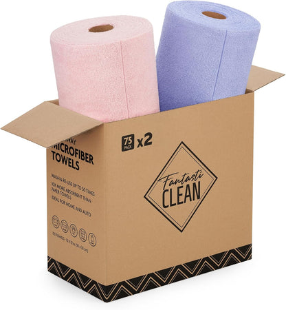 Fantasticlean Microfiber Cleaning Cloth Roll -75 Pack, Tear Away Microfiber Towels, 12" x 12", Reusable, Washable, Scratch Free, Ultra Absorbent for All-Around Cleaning Supplies (DimGray)