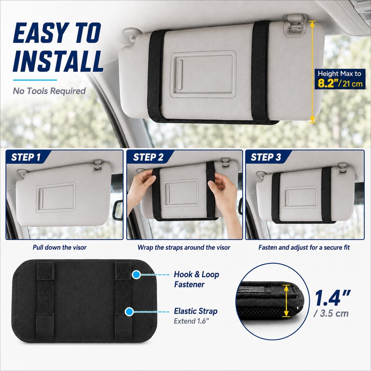 MOLLE Car Sun Visor Organizer with Semi-Rigid Panel, Zipper Storage Pouch & Glasses Holder, Adjustable Straps for Police Gear, Overland Accessories, Fits Most Cars, Trucks, SUVs, Jeeps,Pickups
