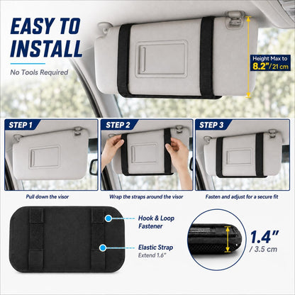 MOLLE Car Sun Visor Organizer with Semi-Rigid Panel, Zipper Storage Pouch & Glasses Holder, Adjustable Straps for Police Gear, Overland Accessories, Fits Most Cars, Trucks, SUVs, Jeeps,Pickups