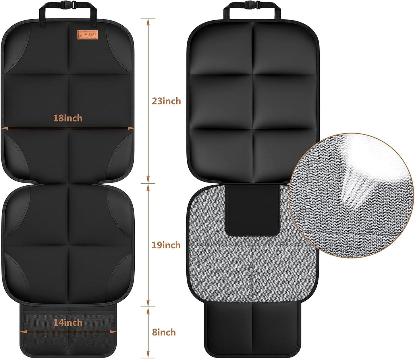 SMART ELF Car Seat Protector, 2Pack Seat Protector Protect Child Seats with Thickest Padding and Non-Slip Backing Mesh Pockets for Baby and Pet,Sedan SUV Truck (Black)