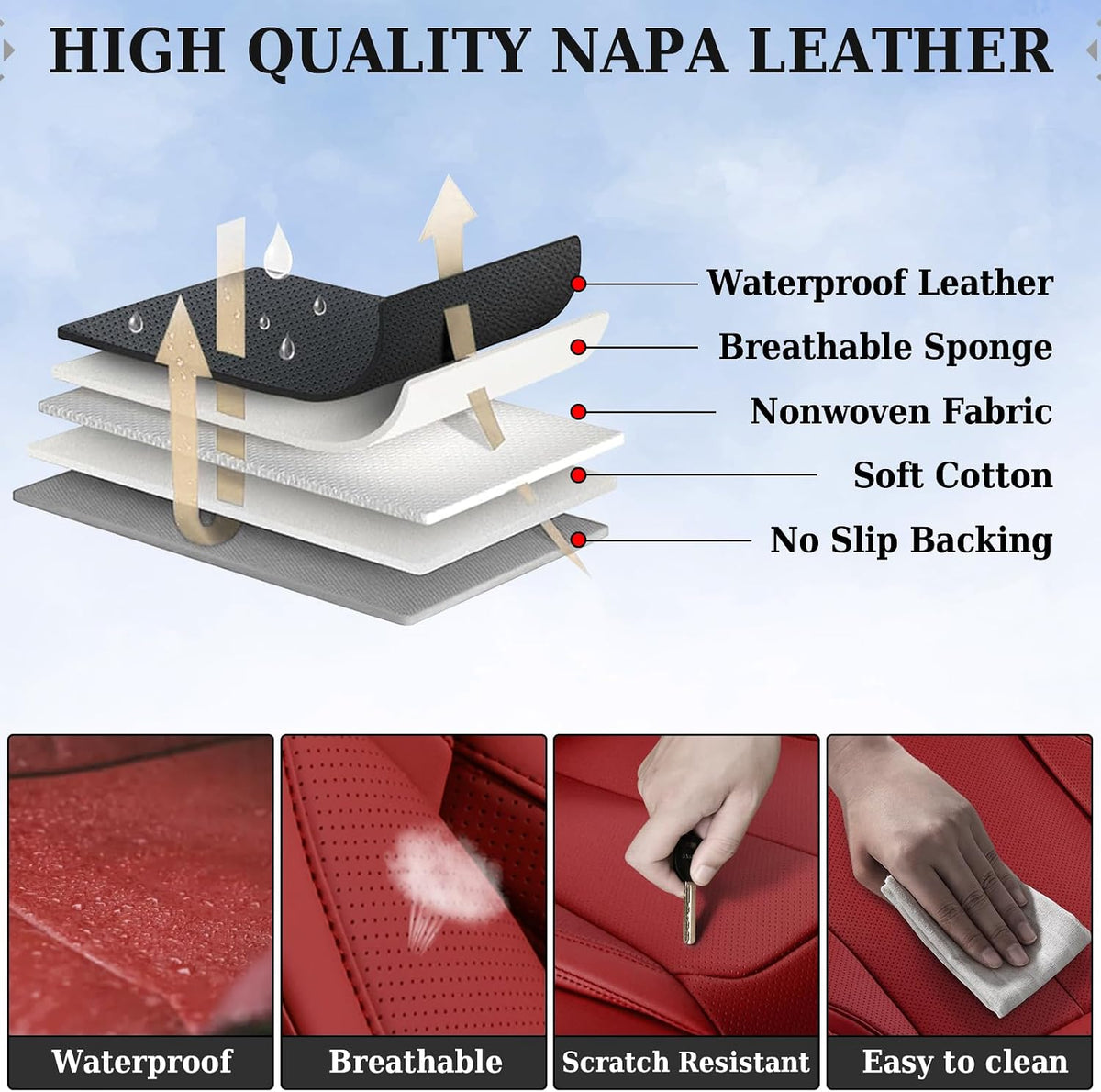 Coverado Seat Covers Full Set, Black Seat Covers for Cars 5 Seats, Car Seat Protector, Waterproof Nappa Leather Car Seat Cushion, Front and Rear Car Seat Cover Fit for Most Sedans SUV Pick-up Truck - Colors A