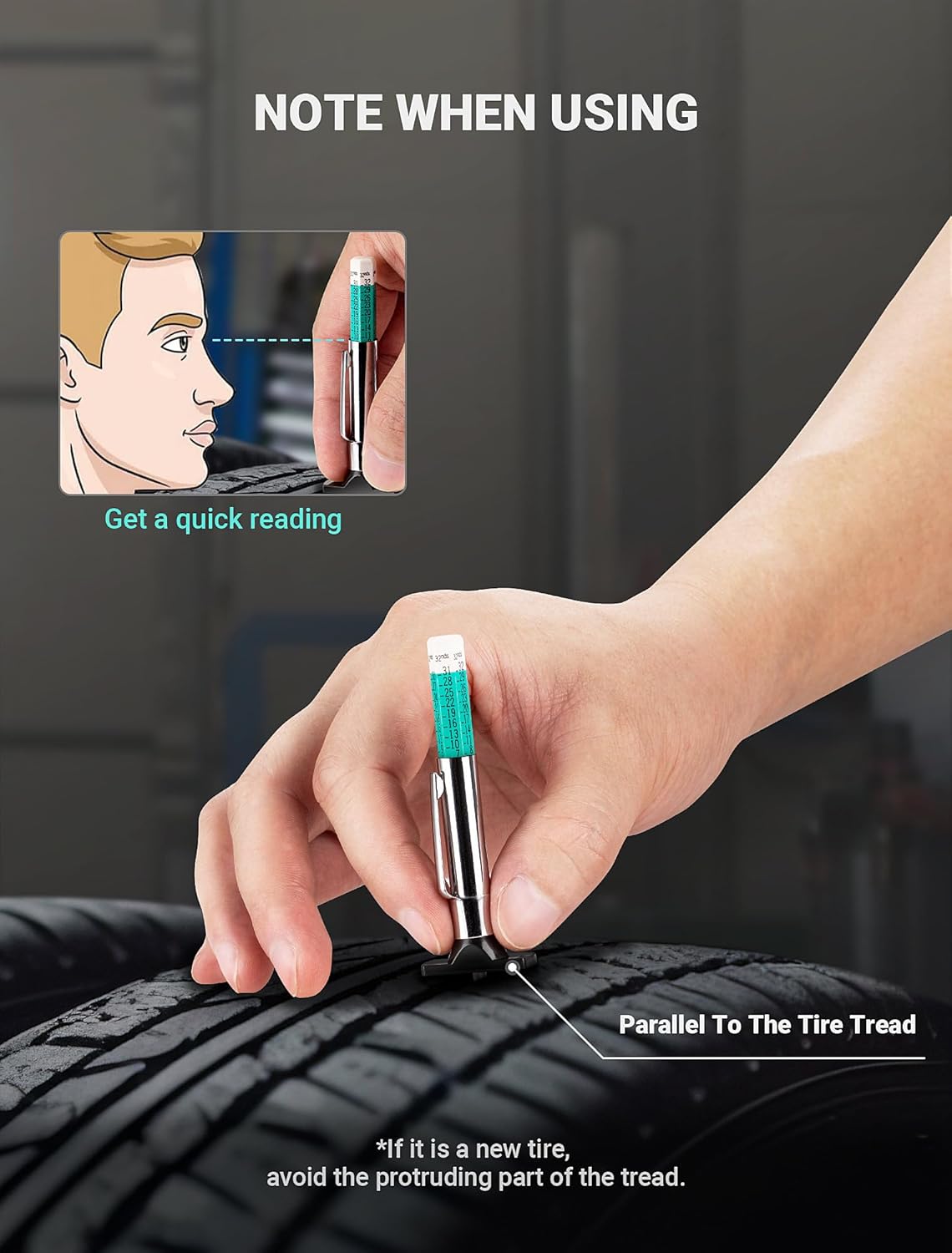 LUMITECO 3-Pack Tire Tread Depth Gauge, Color Coded Tire Tread Gauge in 1/32 Inch, Efficient Tread Depth Gauge 32nds Tire Measure Tool Depth for Car, Semi Truck Tire Wear Tread Checker
