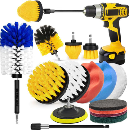 15Pcs Drill Brush Attachment Set, Drill Scrubber Brush Kit Include Soft Drill Wheel Brush, Scrub Pads, Sponge, Drill Cleaning Brush Attachment Set for Car, Bathroom, Tub, Tile, Floor, Grout, Boat