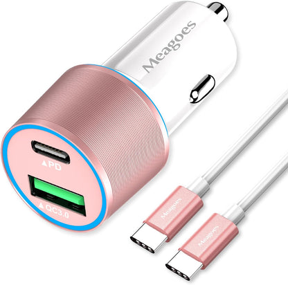 67.5W Car Charger USB C Super Fast Charging, 45W USBC & QC3.0 Port Plug for iPhone 17 Pro Max/Air/16/15/iPad, Samsung S26/S25 Android Cell Phone, Dual 12V Cigarette Lighter Adapter+ 3.3ft Type C Cable