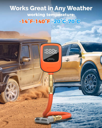 ETENWOLF T600 Digital Tire Pressure Gauge 0-250 PSI, ANSI B40.7 2A Grade High Precision(Plus-Minus 0.5%),Tire Gauge for Tire Pressure with Rubber Hose, Replaceable AA Batteries