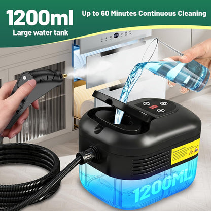 2500W Handheld Steam Cleaner, 15s Fast Heat-Up High Temp Pressurized Steamer, 1.2L Large Tank, Portable Steam Cleaning Machine for Home, Kitchen, Bathroom, Car, Grout & Furniture (Black)