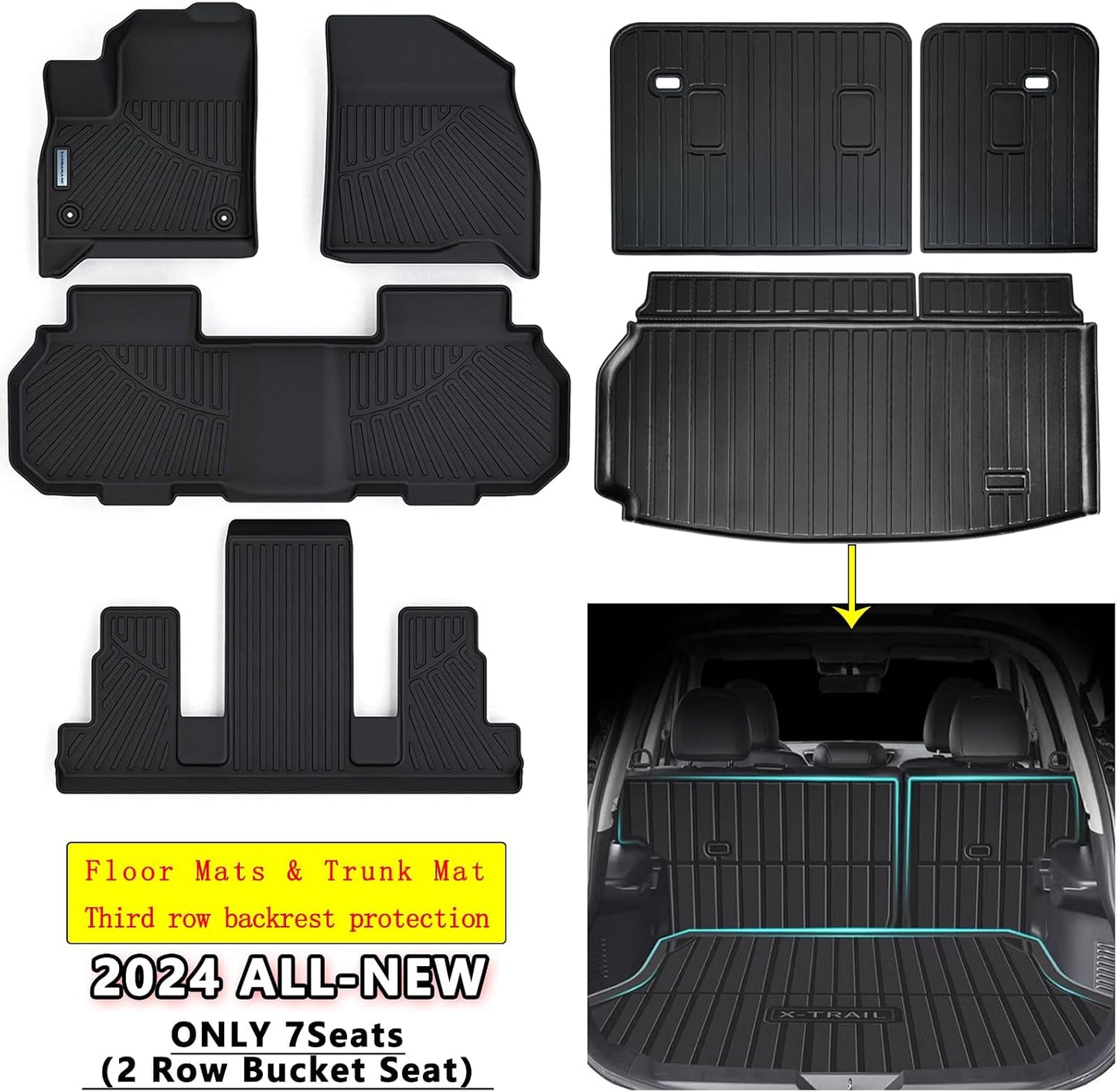 Floor Mats & Trunk Mat for 2012-2017 Chevy Equinox/GMC Terrain,TPE All Weather Protection 2 Rows Car Floor Liners with Cargo Liners for Chevrolet Equinox Accessories