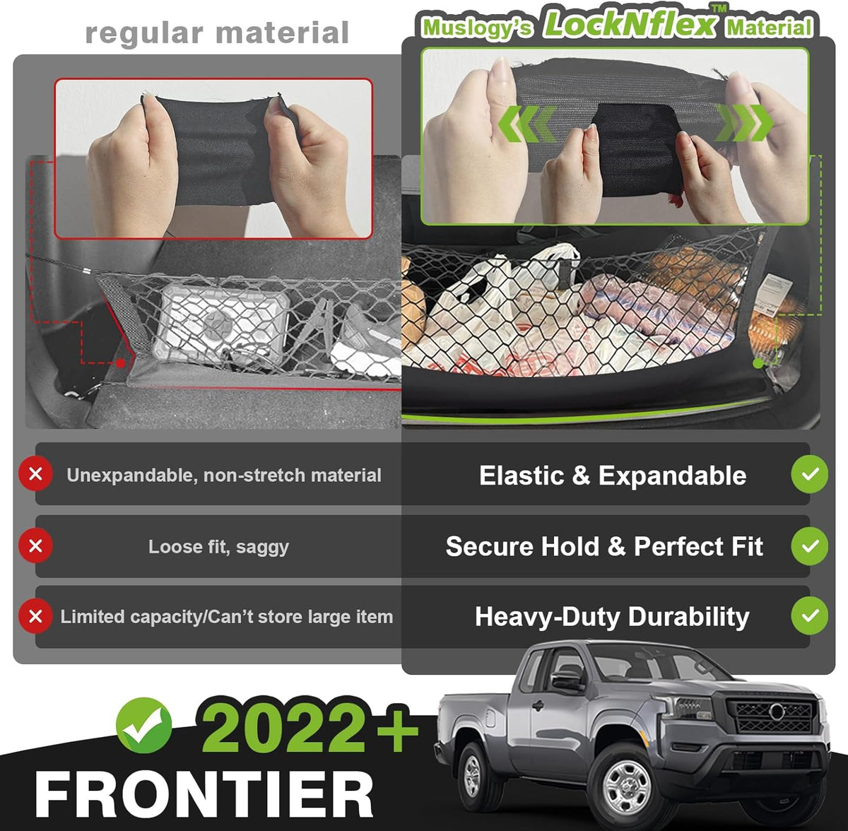 Muslogy Truck Bed Cargo Net Trunk Netting Compatible with 2023-2025 2026 Honda CR-V Accessories, Pickup Cargo Organizer SUV Sedan Storage Net w/Heavy Duty Carabiners - Colors A