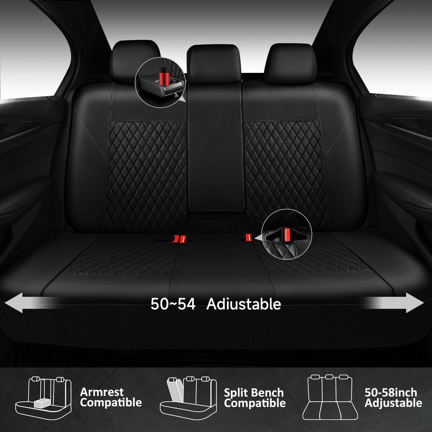 CAR PASS Quilting Leather Seat Cover Two Front Seats Only, Universal Fit Automotive Front Seat Covers Waterproof Deluxe PU Premium Vinyl Luxury for Cars Sedan Van SUV Airbag Compatible 2 Pieces,Black
