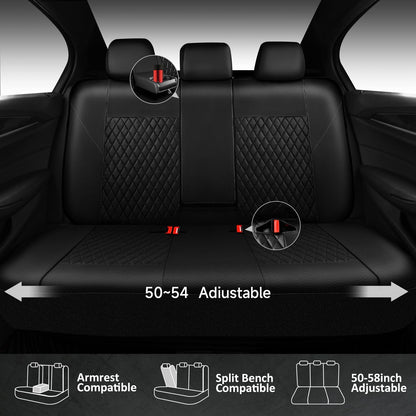 CAR PASS Quilting Leather Seat Cover Two Front Seats Only, Universal Fit Automotive Front Seat Covers Waterproof Deluxe PU Premium Vinyl Luxury for Cars Sedan Van SUV Airbag Compatible 2 Pieces,Black