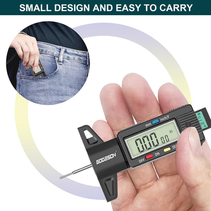 GODESON Tire Tread Depth Gauge, Digital Tire Tread Depth Gauge with 3 Modes-Fractional Inch, Decimal Inch and Millimeter, Tire Depth Gauge for Motorcycles, Cars, SUV, Easy to Read Tread Depth Gauge