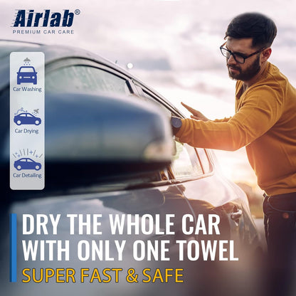 Airlab Microfiber Towels for Cars Wash Drying Thick Plush Cleaning Cloth Auto Detailing Super Absorbent for Interior & Exterior Lint Free, Streak Free, 16" X 16", 800 GSM, Pack of 4