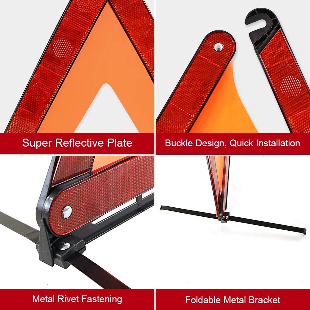 Foldable Warning Triangles Road Safety Triangle Kit, 3 Pack of Reflective Triangle Sign with Storage Case, DOT Approved