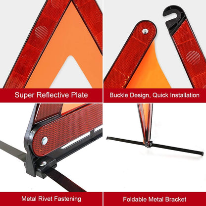 Foldable Warning Triangles Road Safety Triangle Kit, 3 Pack of Reflective Triangle Sign with Storage Case, DOT Approved
