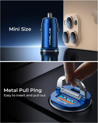 【Upgraded】 125W Car Charger USB C Super Fast Charging, [PD65W & QC60W][All Metal] MRGLAS Cigarette Lighter Car Charger, Car Electrical Accessories for iPhone 17 Pro Max iPad Samsung S26 S25 Pixel 10