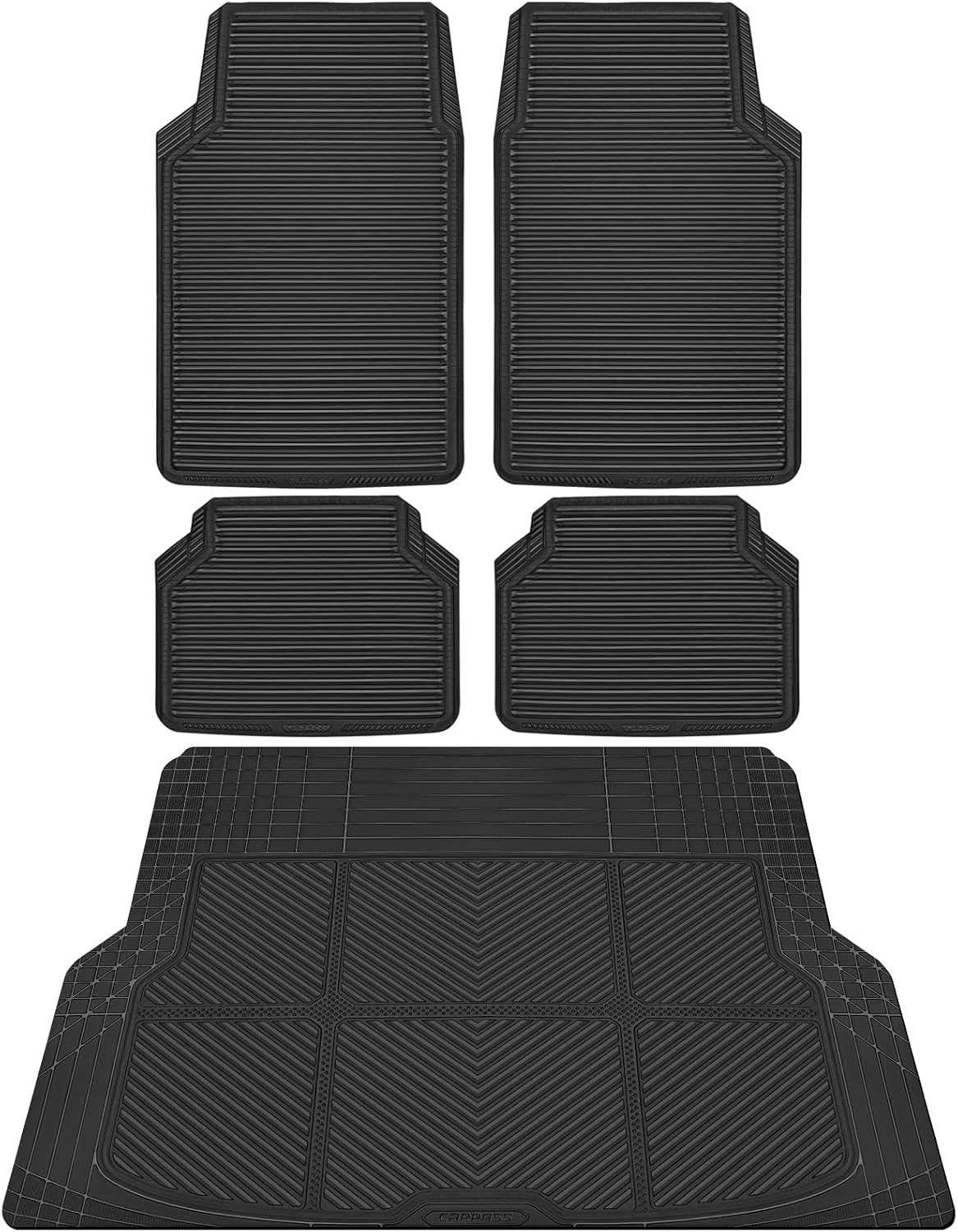 CAR PASS Rubber Floor Mats, All Weather Full Set 4-Piece, Waterproof Automotive Mats Trim to Fit Most Cars Sedans SUVs Vans, Heavy Duty Anti-Slip Easy Clean, All Black