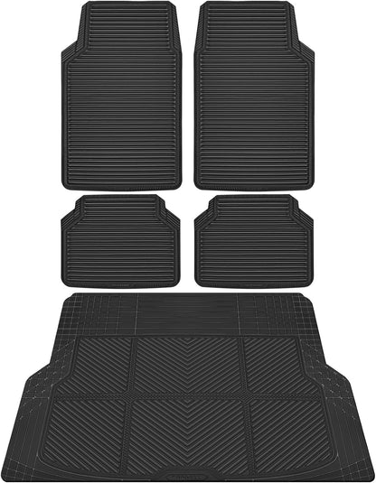 CAR PASS Rubber Floor Mats, All Weather Full Set 4-Piece, Waterproof Automotive Mats Trim to Fit Most Cars Sedans SUVs Vans, Heavy Duty Anti-Slip Easy Clean, All Black