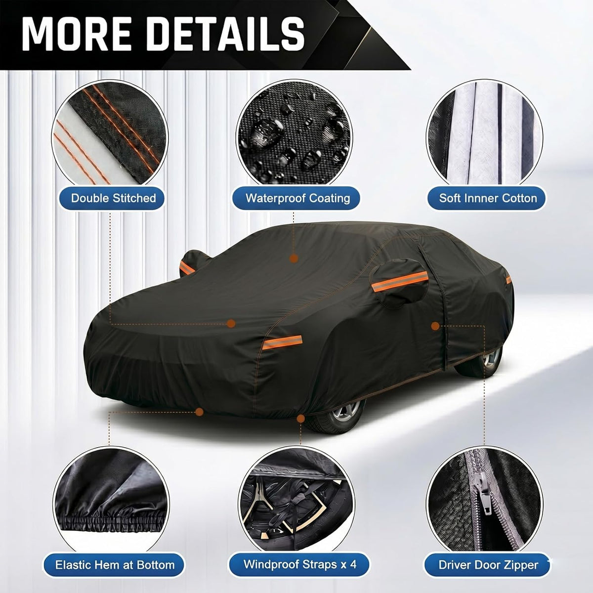 6 Layer Heavy Duty Car Cover Waterproof All Weather Protection with Cotton Liner, Full Exterior Outdoor Cover for Sun Rain Snow UV Protection, Fits Sedan 186-193 inchs
