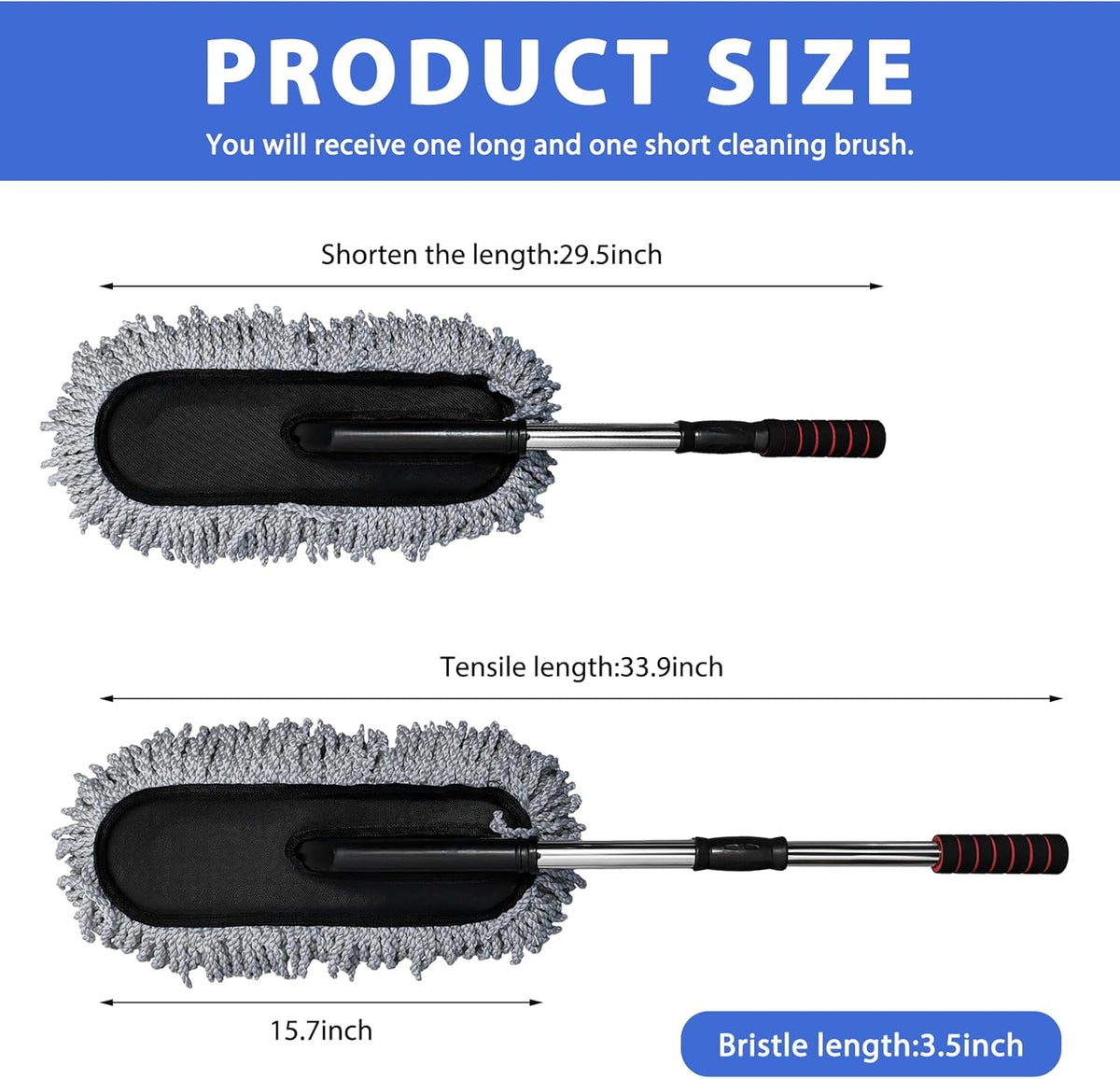 2 PCS Microfiber Car Dusters, Scratch Free Auto Exterior Dust Brust Set with Extendable Duster, Multipurpose Soft Brushes Dusting Supplies for Cars Trucks SUVs Motorcycles (Blue)
