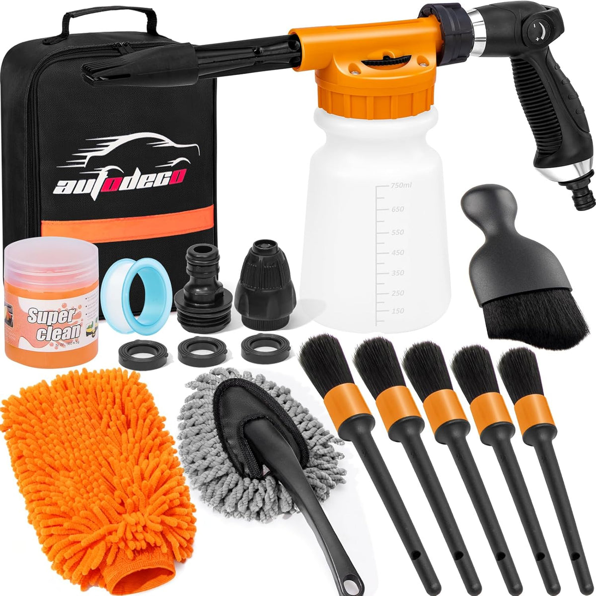 Car Wash Detailing Kit Cleaning Kits with Foam Gun Sprayer, Car Wash Brush and Large Wash Mitt Duster for Car Interior and Exterior Cleaning (Blue)